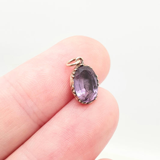 Antique Victorian 9ct Gold Natural Amethyst Pendant Charm Solid 9k 375 Necklace Oval Cut Gemstone Vintage Womens Ladies Jewellery Jewelry