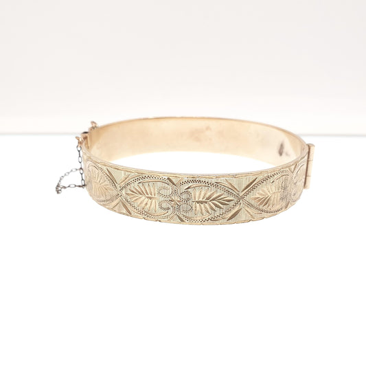 Old Vintage 9ct 9k Gold Metal Core Bangle Bracelet 50 Microns Thick Snap Engraved 23.86g Heavy Thick Gold Filled Womens Jewelry Jewellery