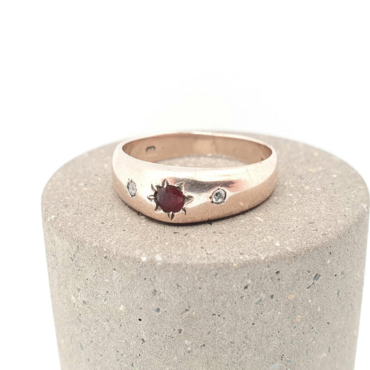 RESERVED/SOLD DON Antique Victorian Genuine Pinchbeck Ring Garnet Paste Gypsy Diamond Pastes New Gold Trilogy 1800s Vintage Rare Gift