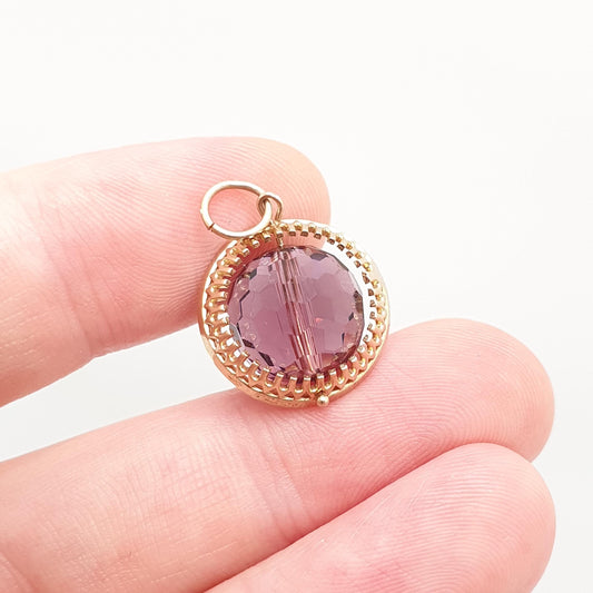Vintage 9ct Gold Amethyst Paste Spinner Pendant Solid 9k 375 Necklace Globe Bead Faceted 1973 Hallmarked Retro Womens Jewelry Jewellery