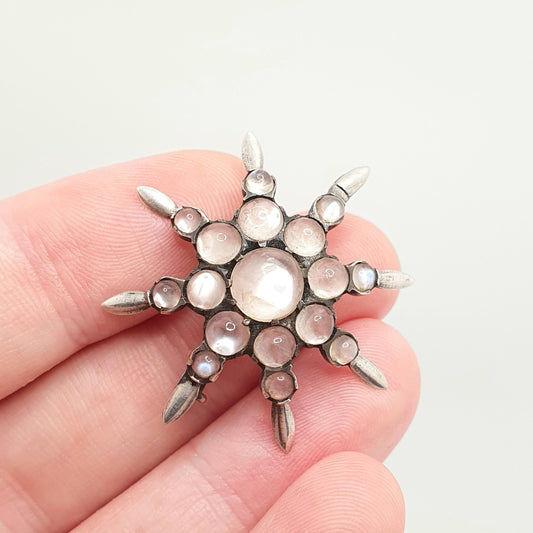 Antique Moonstone Star Brooch Solid Silver Victorian Starburst Cluster Celestial Starry Vintage Blue Adularescence Womens Jewelry Jewellery