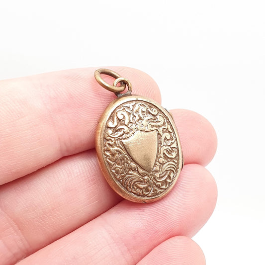 Antique Gold Gilt Locket Necklace Pendant Victorian Shield Scroll Vintage 1800s Picture Oval Plated Gift Photo Womens Jewellery Jewelry