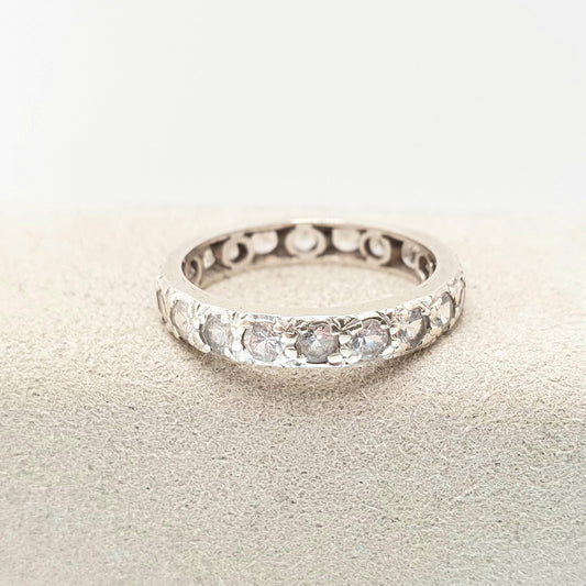 Antique Art Deco 9ct 9k White Gold Eternity Ring White Spinel 1920s Full Band Gemstone Solid 375 Vintage Sparkly Womens Jewelry Jewellery