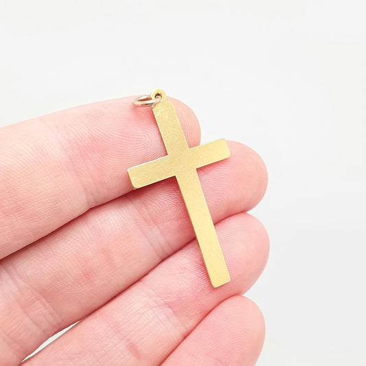 Antique 9ct 9k Gold Crucifix Victorian Necklace Yellow Cross Pendant Plain Smooth Cruciform Solid 375 Vintage Womens Mens Jewellery Jewelry