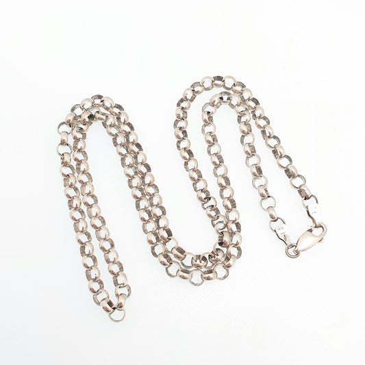 Vintage Sterling Silver Long Belcher Chain Necklace Rolo 51cm 20" 15.36g Thick Wide Round Chains Big Heavy Solid 925 Womens Mens Jewelry