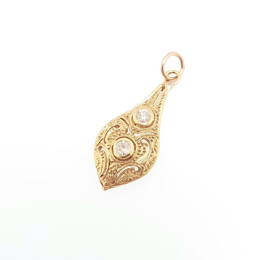 RESERVED/SOLD DAN Vintage 18ct Gold Diamond Pendant French Necklace Solid 750 18k 18kt Double Natural Brilliant Cut Real Gemstone