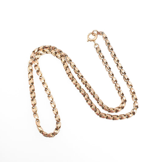 Antique Victorian 9ct 9k Gold Chain Necklace Fancy Knot Link Tulip Wheat Style Solid Rose 375 39.5cm 15.5" 7.98g Vintage Jewelry Jewellery