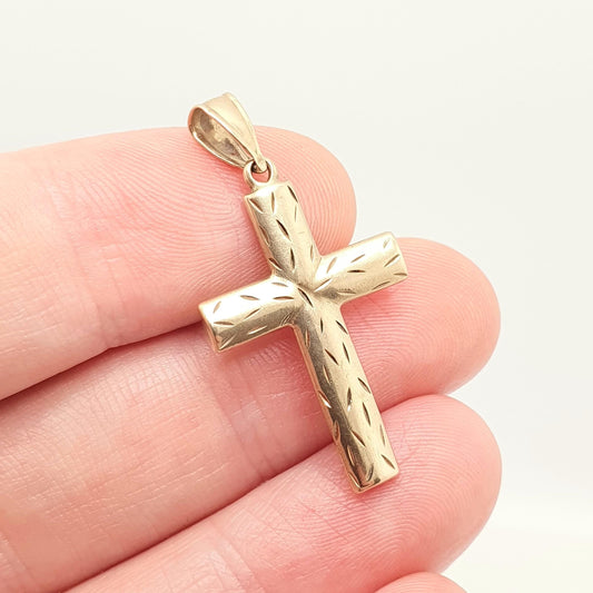 Vintage 9k 9ct Gold Crucifix Necklace Cross Pendant Solid Yellow Catholic Christian Religious Fine Estate Mens Womens Jewelry Jewellery