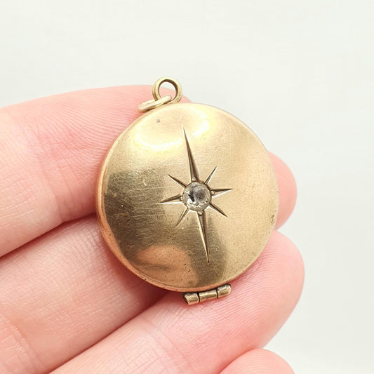 Antique Victorian Gold Gilt Diamond Paste Locket Necklace Star Centre Large Round Pendant Vintage 1800s Big Womens Ladies Jewellery Jewelry