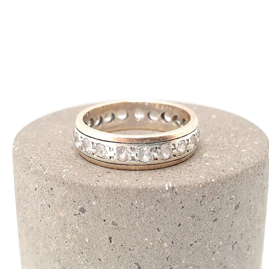 Old Vintage Solid 9ct Gold Full Eternity Ring White Spinel 9k 375 Band Sparkly Diamond Style Pinky Pinkie Stacker Stacking Jewelry Jewellery