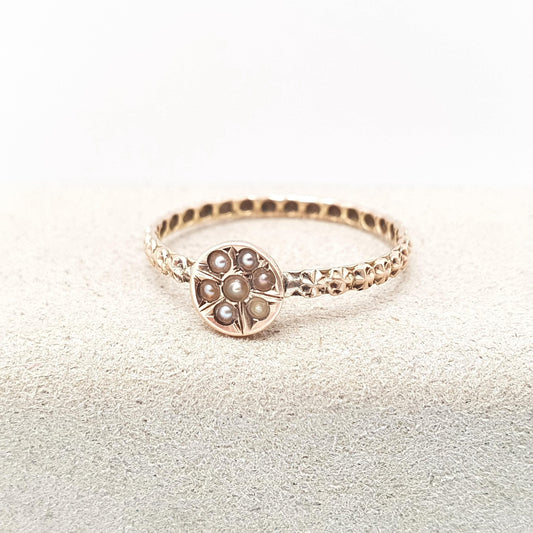 Antique Victorian 9ct Gold Seed Pearl Ring Pastry Cutter Solid 375 9k Rose Gold Love Gift 1800s Sweetheart Womens Vintage Jewelry Jewellery