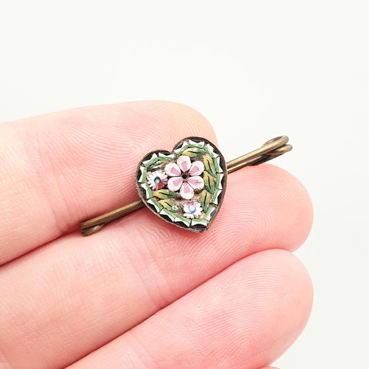 Antique Micro Mosaic Heart Brooch Pin Victorian Micromosaic Millefiori Fine Vintage Love Gift Italian Handmade European Jewelry Jewellery