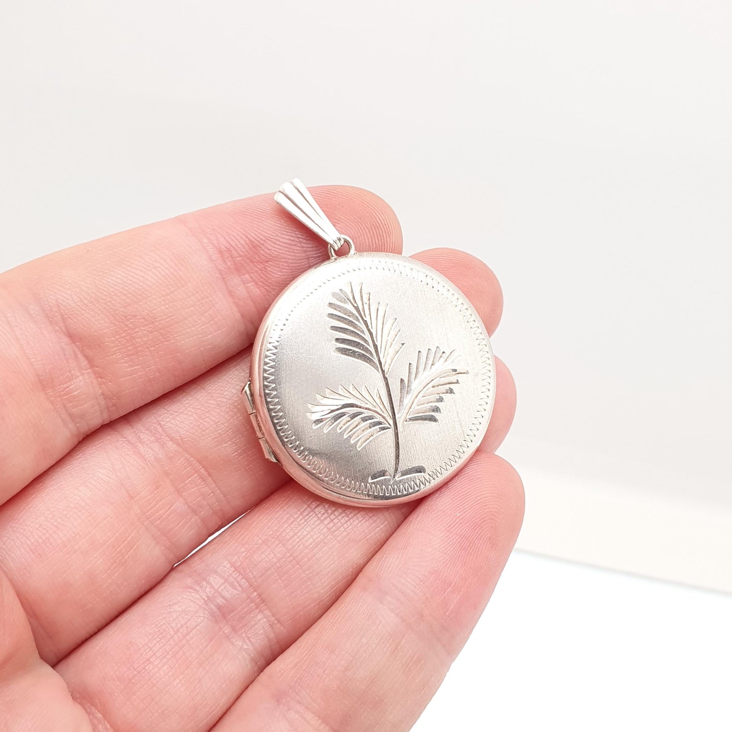 Vintage Sterling Silver Locket Large Pendant Round Engraved Necklace 1977 Hallmark Photo Picture Big Jewelry Womens Retro Jewellery Ladies