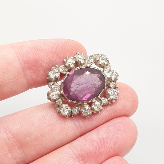 Antique Georgian Paste Amethyst Brooch Pin Solid Silver Cluster Large Oval Cut Foiled Pastes Lilac Vintage 1800s Womens Jewelry Jewellery