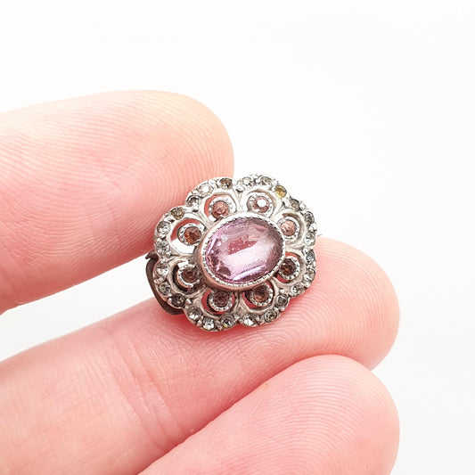 Antique Solid Silver Amethyst Paste Brooch Victorian Cluster Diamond Pastes Oval Shape Genuine 1800s Vintage Womens Ladies Jewelry Jewellery