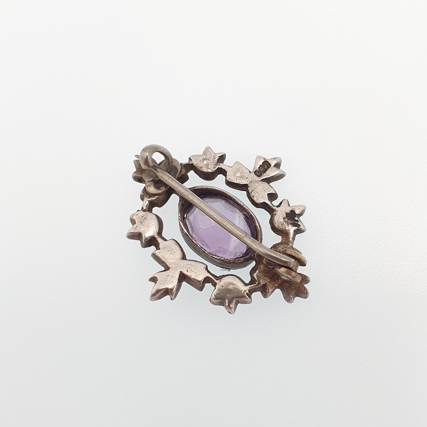 Antique Natural Amethyst Brooch Solid Silver Pin Diamond Paste Cluster Oval Cut Real Gemstone Genuine Quartz Vintage 1800s Jewelry Jewellery