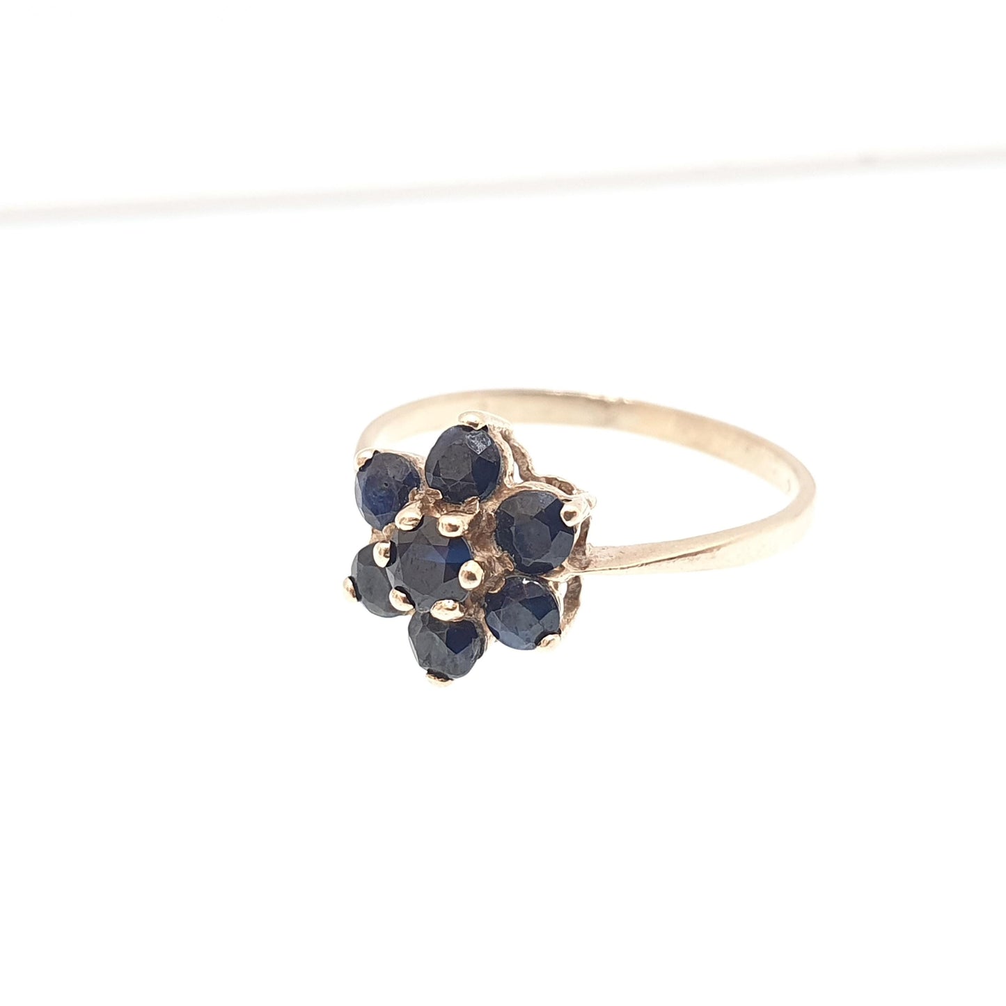 Vintage Sapphire Gold Ring Solid 9ct 9k 375 9kt Cluster Genuine Real Sapphires Gemstone Fine Estate Flower Shape Womens Jewelry Jewellery