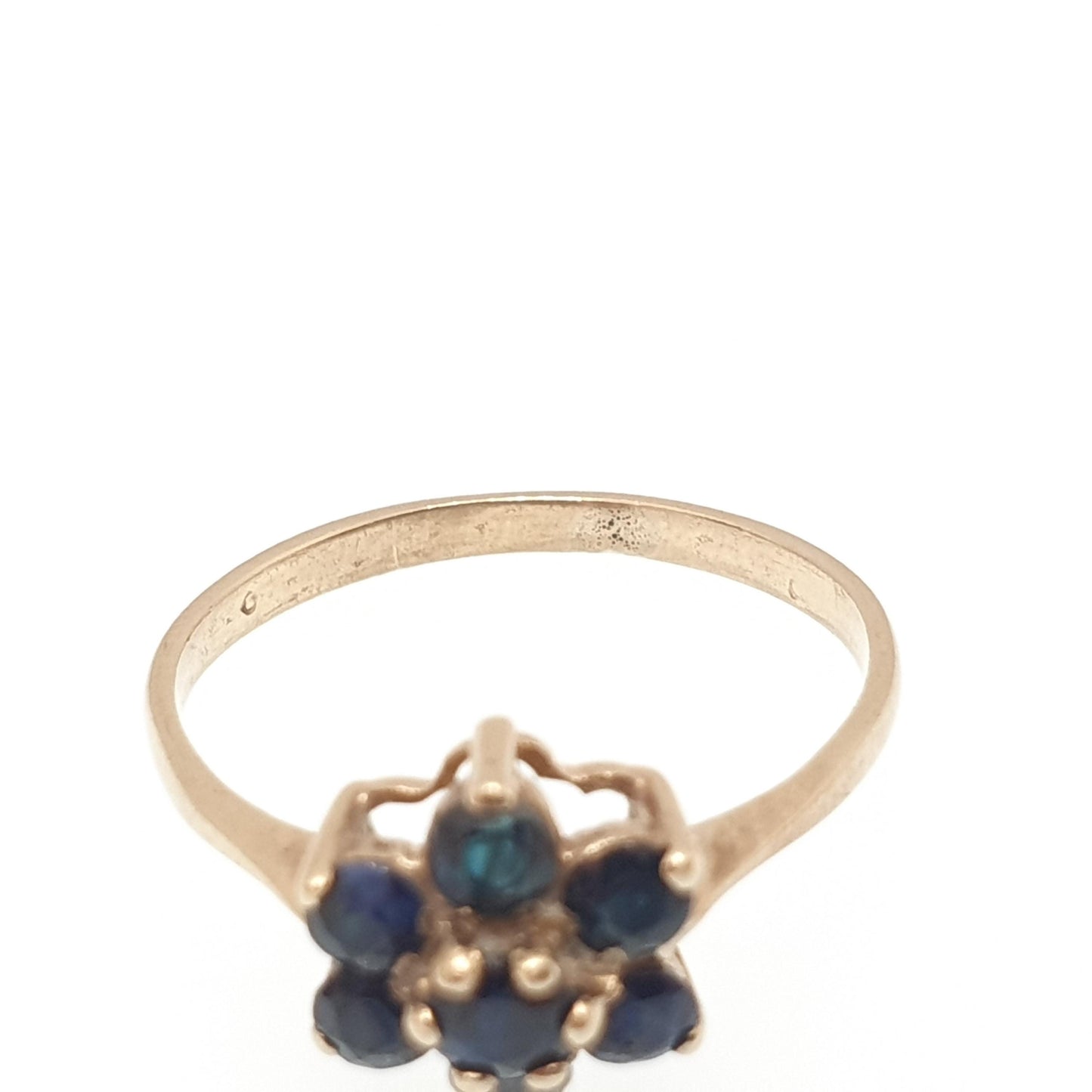 Vintage Sapphire Gold Ring Solid 9ct 9k 375 9kt Cluster Genuine Real Sapphires Gemstone Fine Estate Flower Shape Womens Jewelry Jewellery