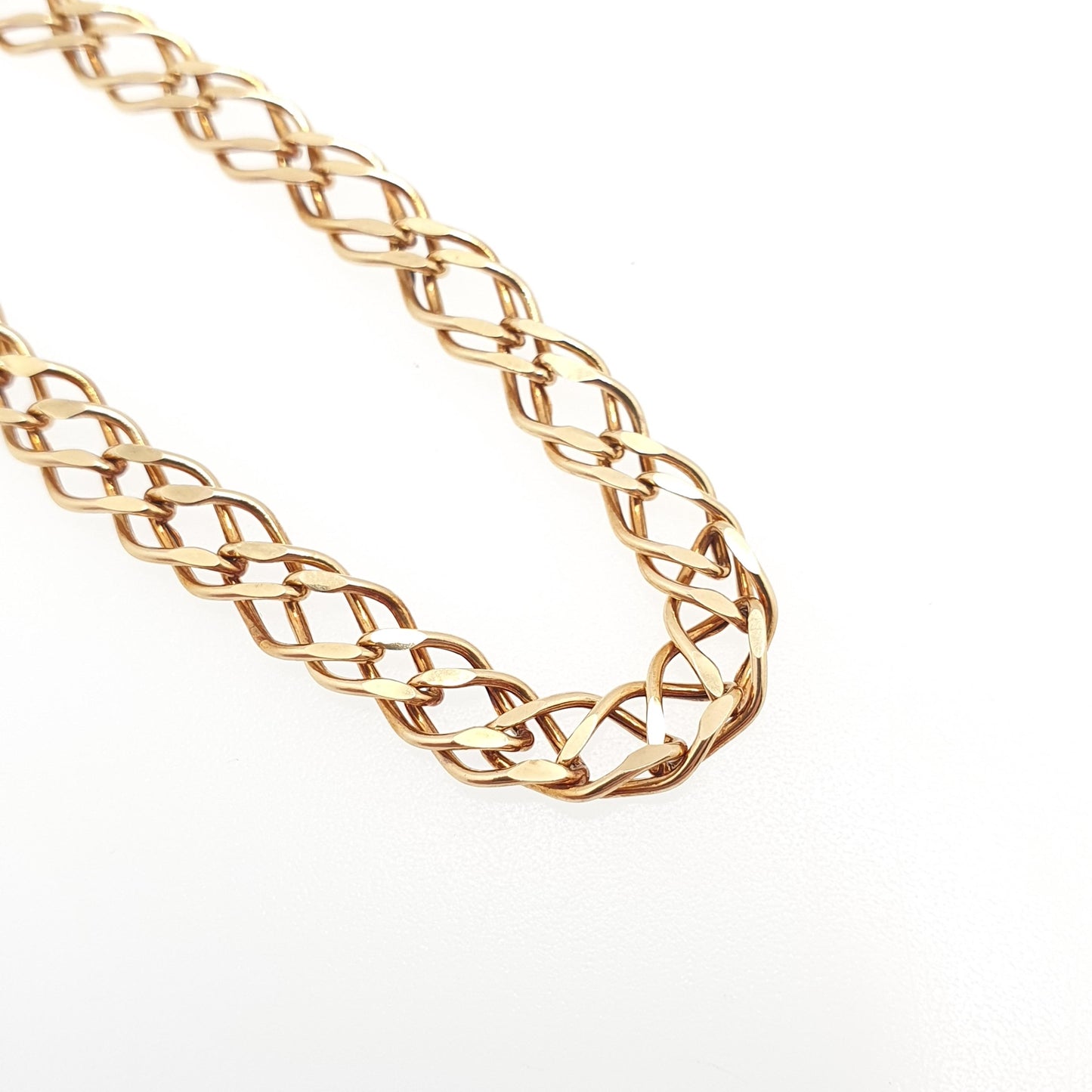 Vintage Solid 9ct 375 Gold Chain Bracelet Double Curb Link Charm 18.5cm 7.25" 2.35g 9k 9 Carat Hallmarked Yellow Womens Jewelry Jewellery