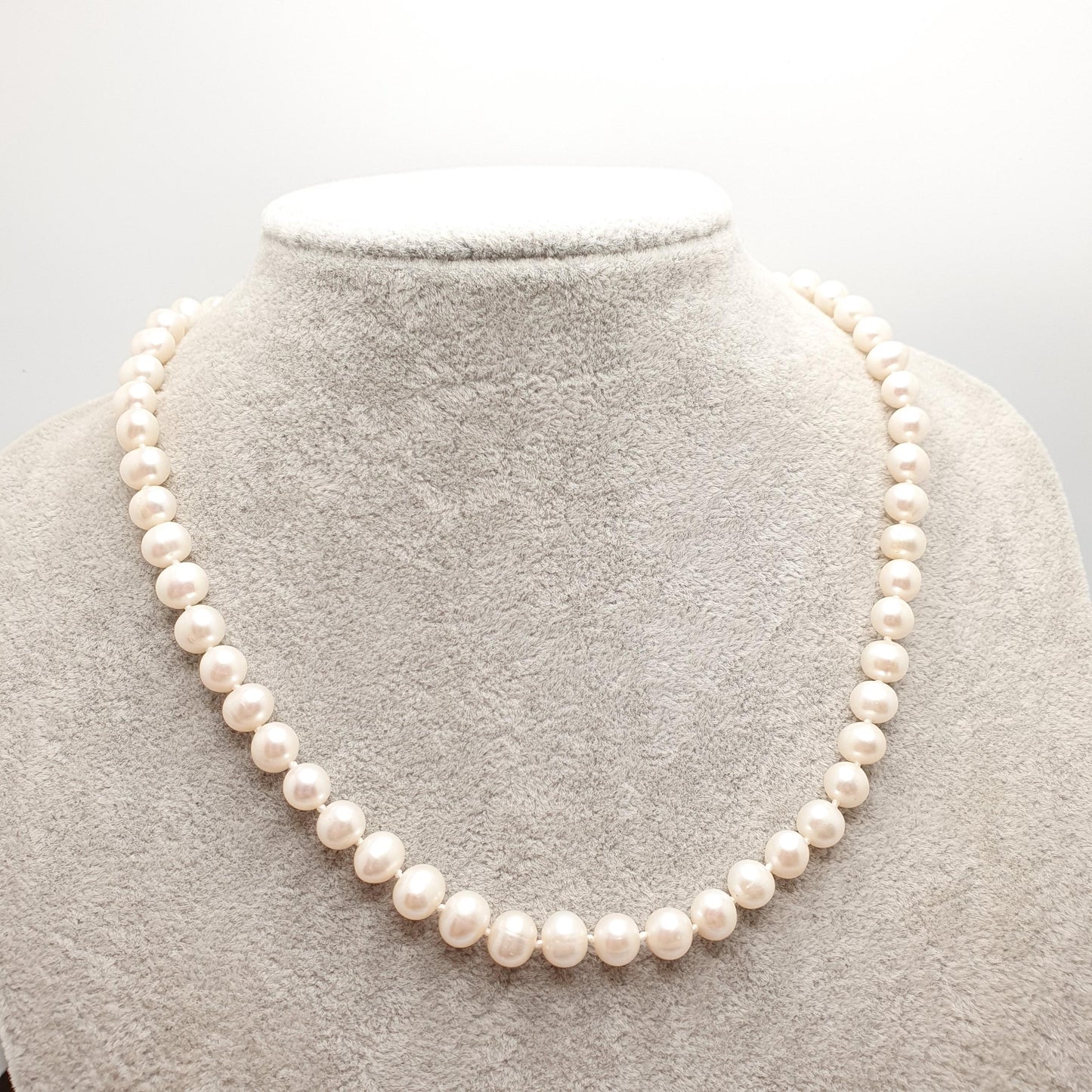 Vintage Sterling Silver Cultured Pearl Bead Necklace Freshwater Potato 45cm 17.7" 30.44g Art Deco Style Womens Jewelry Jewellery Genuine