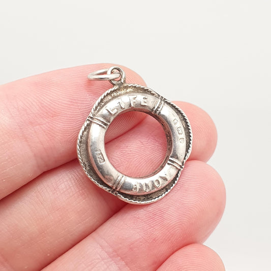 Antique Sterling Silver Life Buoy Pendant Necklace Fob Charm 1908 Hallmark Life Saver Nautical Sailing Marine Vintage Jewelry Jewellery
