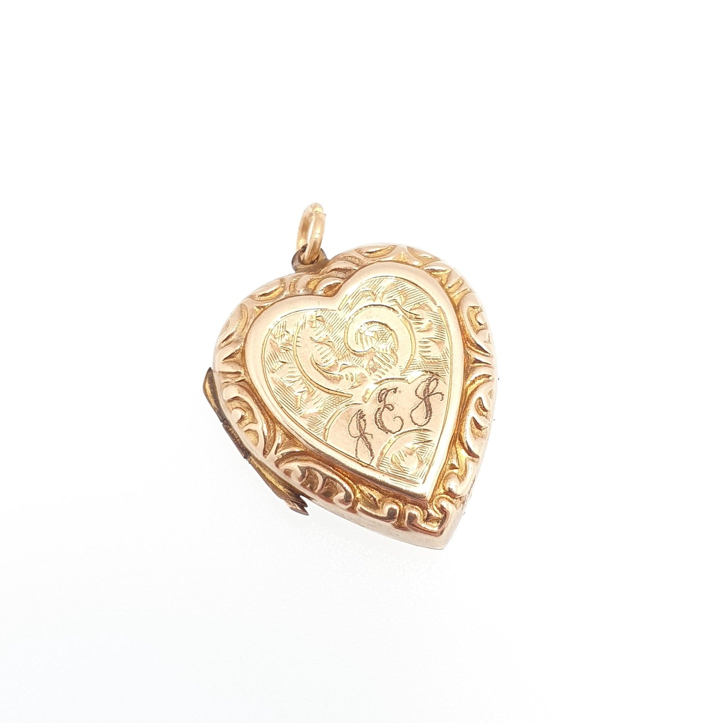 Antique 9ct Gold Heart Locket Cute Engraved Solid 9k 375 Pendant JES Fine Estate Love Gift Back & Front Necklace Jewelry Womens Jewellery