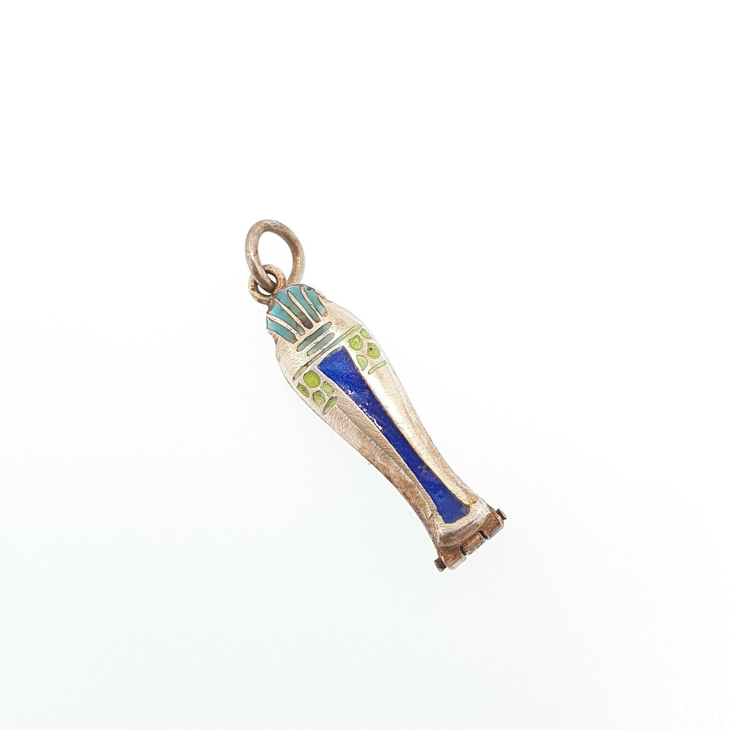 RESERVED/SOLD DON Antique Solid Silver Sarcophagus Charm Pendant Egyptian Revival Necklace Locket Enamel Pharaoh Art Deco 1920s