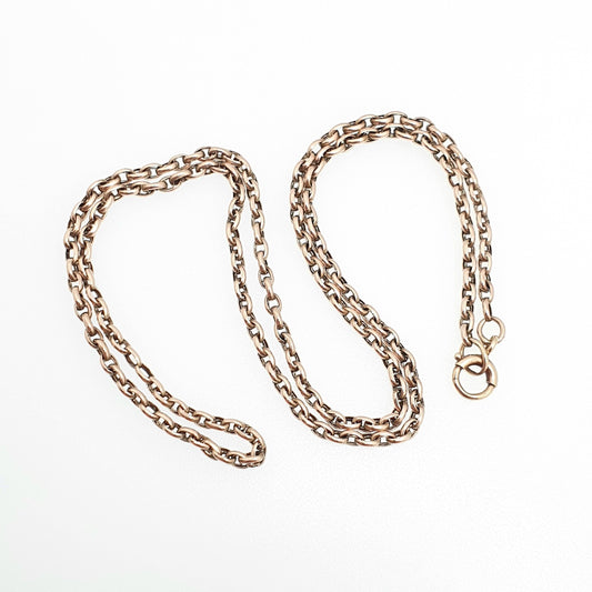 Antique 9ct 9k Gold Chain Necklace Victorian Belcher Guard Cable Link Solid 375 49cm 19.3" 5.75g Estate Oval Genuine Vintage Womens Jewelry