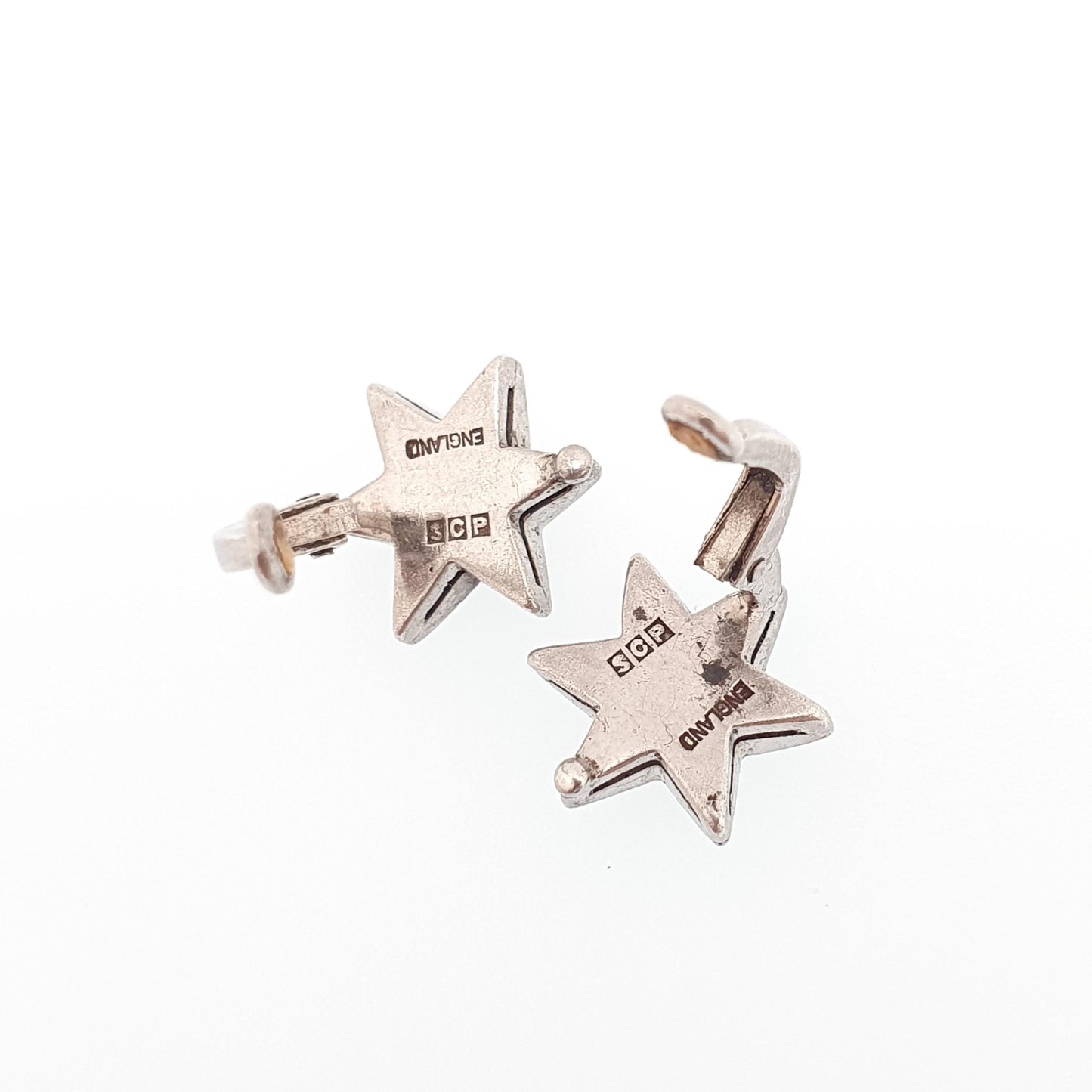 Antique Sterling Silver Diamond Paste Star Earrings Art Deco Clip On 1920s Vintage Sparkly Shooting Stars Six Point SCP Jewelry Jewellery