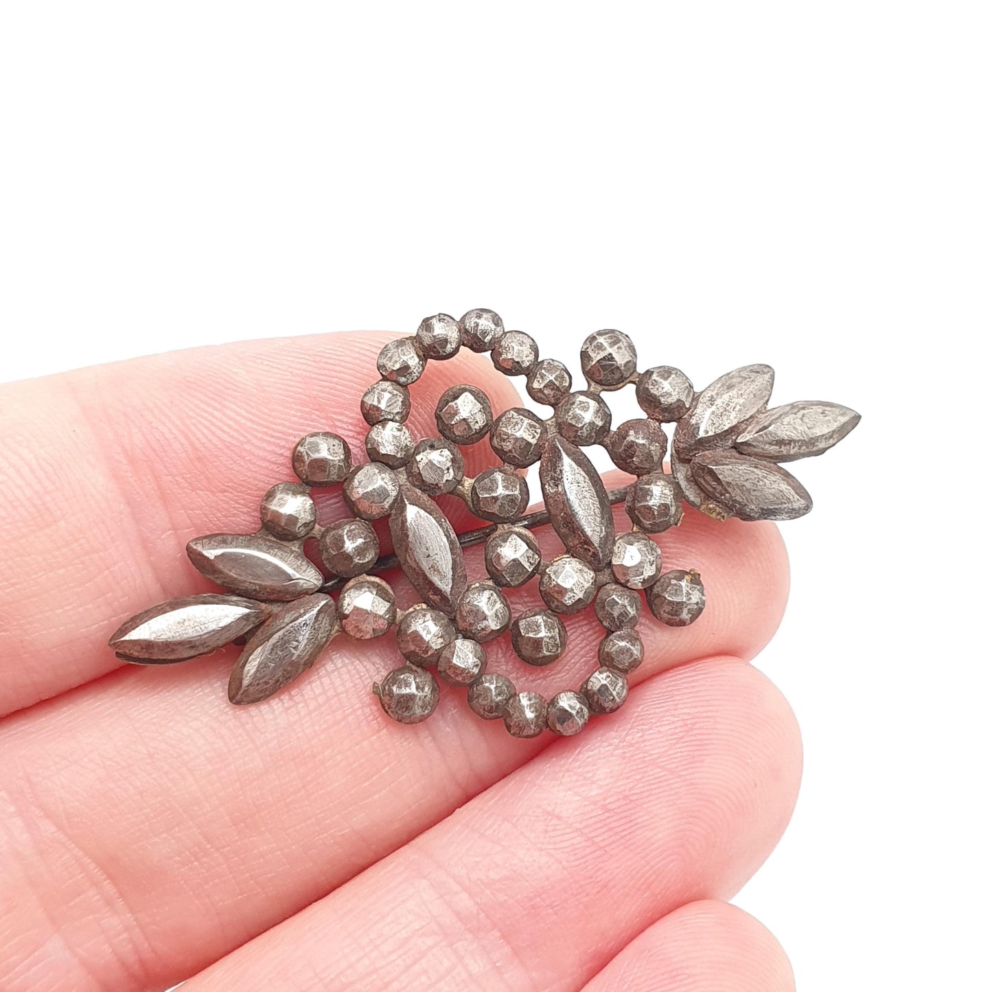 Antique Georgian Steel Cut Brooch Pin Star Cluster Flower Early 1800s Pre Victorian Handmade Artisan Vintage Mens Womens Jewelry Jewellery