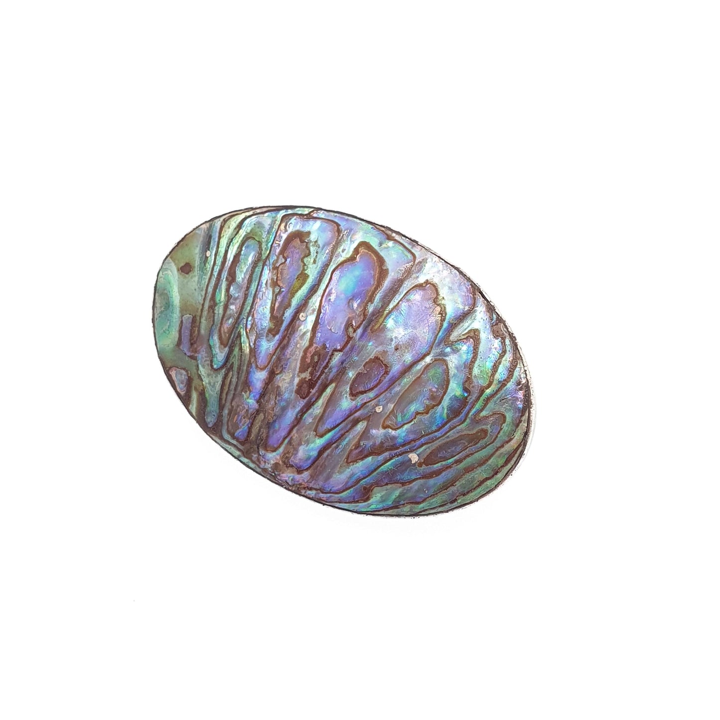 Antique Sterling Silver Abalone Shell Brooch Pin Oyster Clam Shape Solid 925 Iridescent Rainbow Unisex Mens Womens Jewellery Jewelry