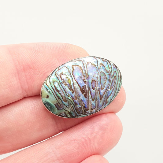 Antique Sterling Silver Abalone Shell Brooch Pin Oyster Clam Shape Solid 925 Iridescent Rainbow Unisex Mens Womens Jewellery Jewelry