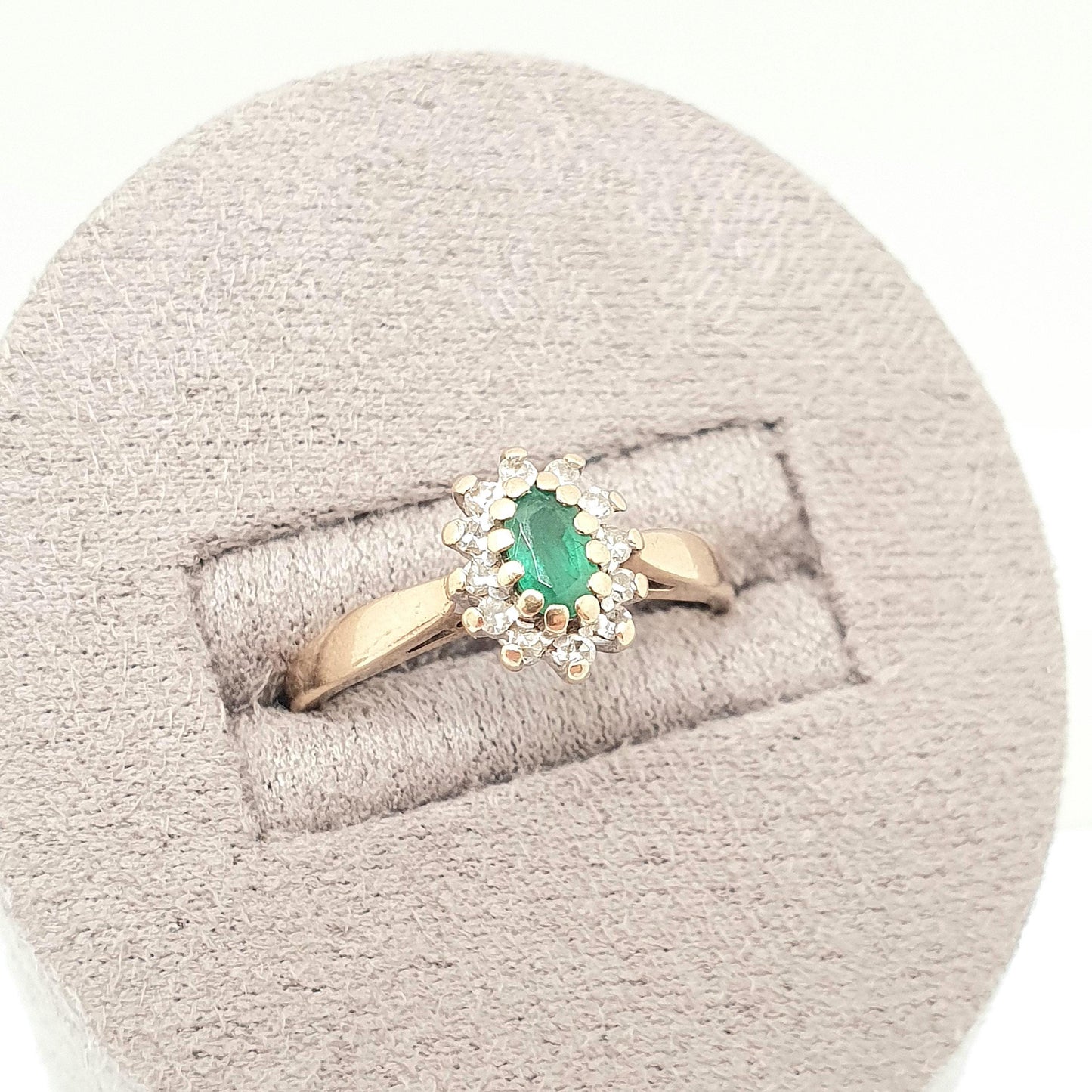 Vintage 9k Gold Emerald Diamond Ring Cluster Oval Cut Solid 9ct 375 Estate Fine Retro Genuine Gemstone Real Jewelry Jewellery Womens