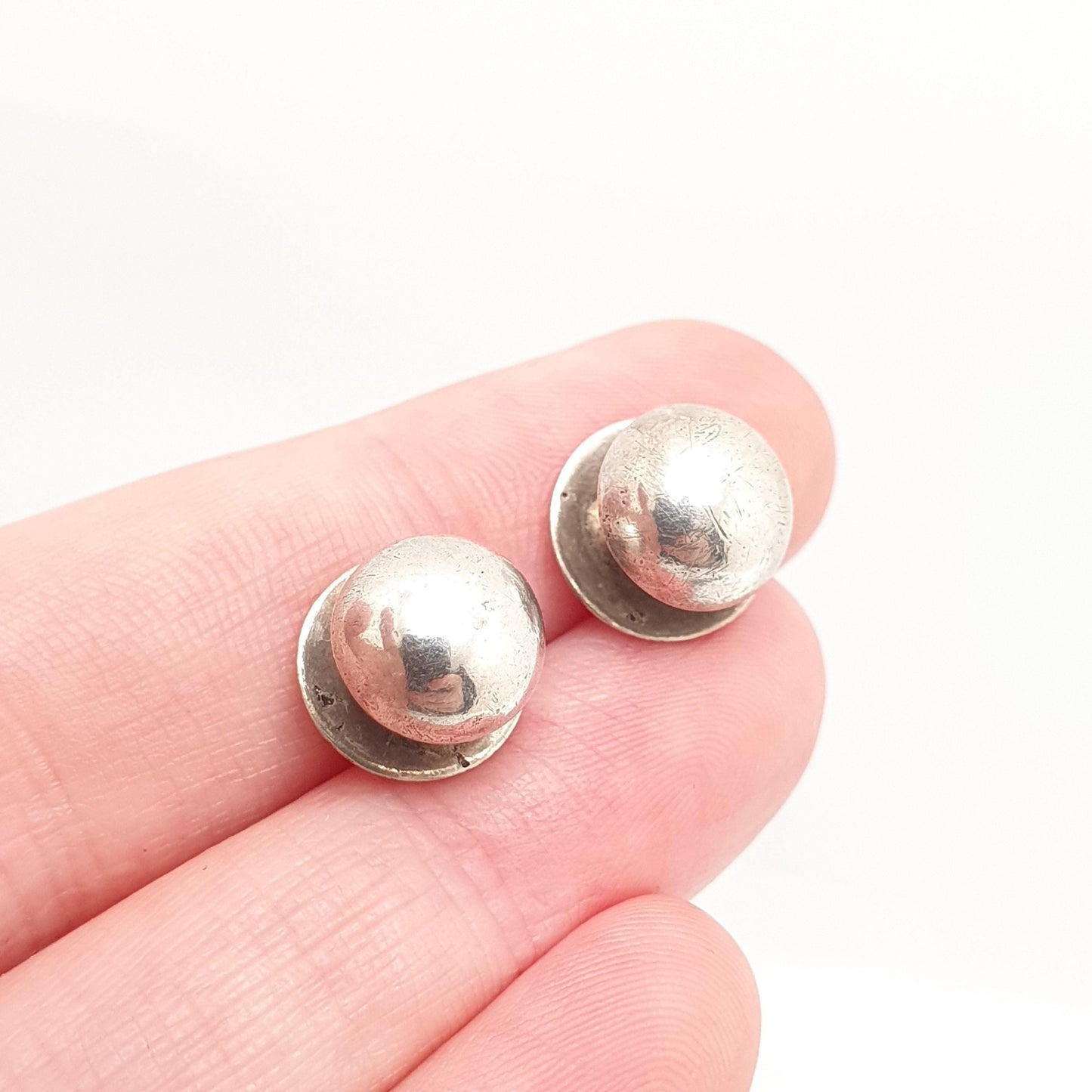 Antique Solid Silver Button Studs Victorian Shirt Collar Stud Dome Plain Dress Buttons Gents Mens Initialled Jewelry Jewellery Retro Vintage