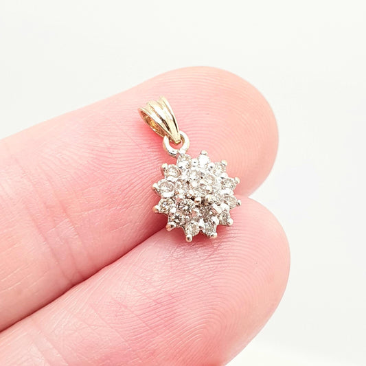 Vintage 9k 9ct Gold Diamond Necklace Pendant Cluster Solid 375 Numerous Genuine Diamonds 9kt Sparkly Womens Jewelry Retro Jewellery