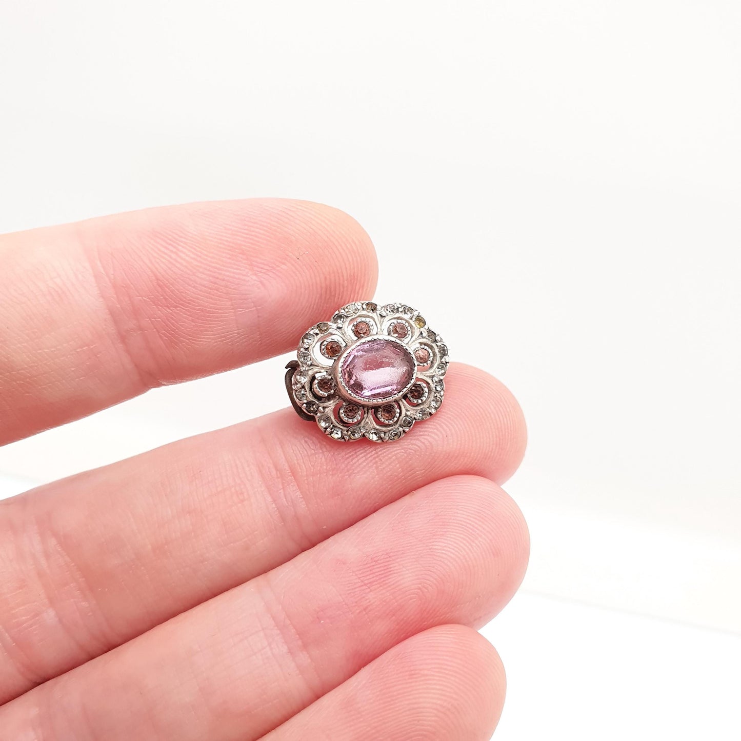 Antique Solid Silver Amethyst Paste Brooch Victorian Cluster Diamond Pastes Oval Shape Genuine 1800s Vintage Womens Ladies Jewelry Jewellery