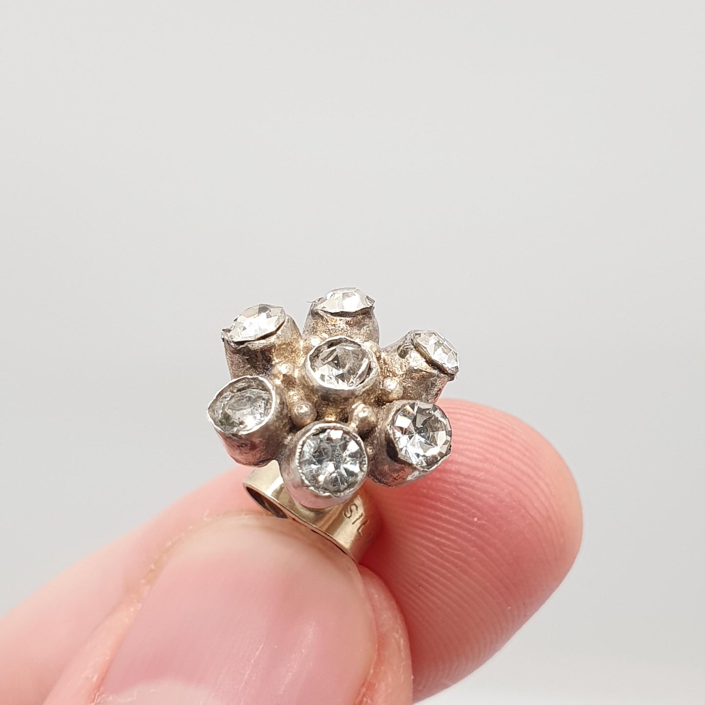 RESERVED/SOLD DON Antique Victorian Solid Silver Diamond Paste Earrings Stud Cluster Sparkly Foiled Glass Rare Vintage 1800s