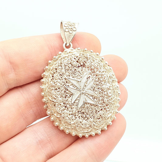 Antique Solid Silver Filigree Locket Maltese Locket Victorian Handmade Large Flower Pendant Necklace Rare Vintage Jewelry Womens Jewellery