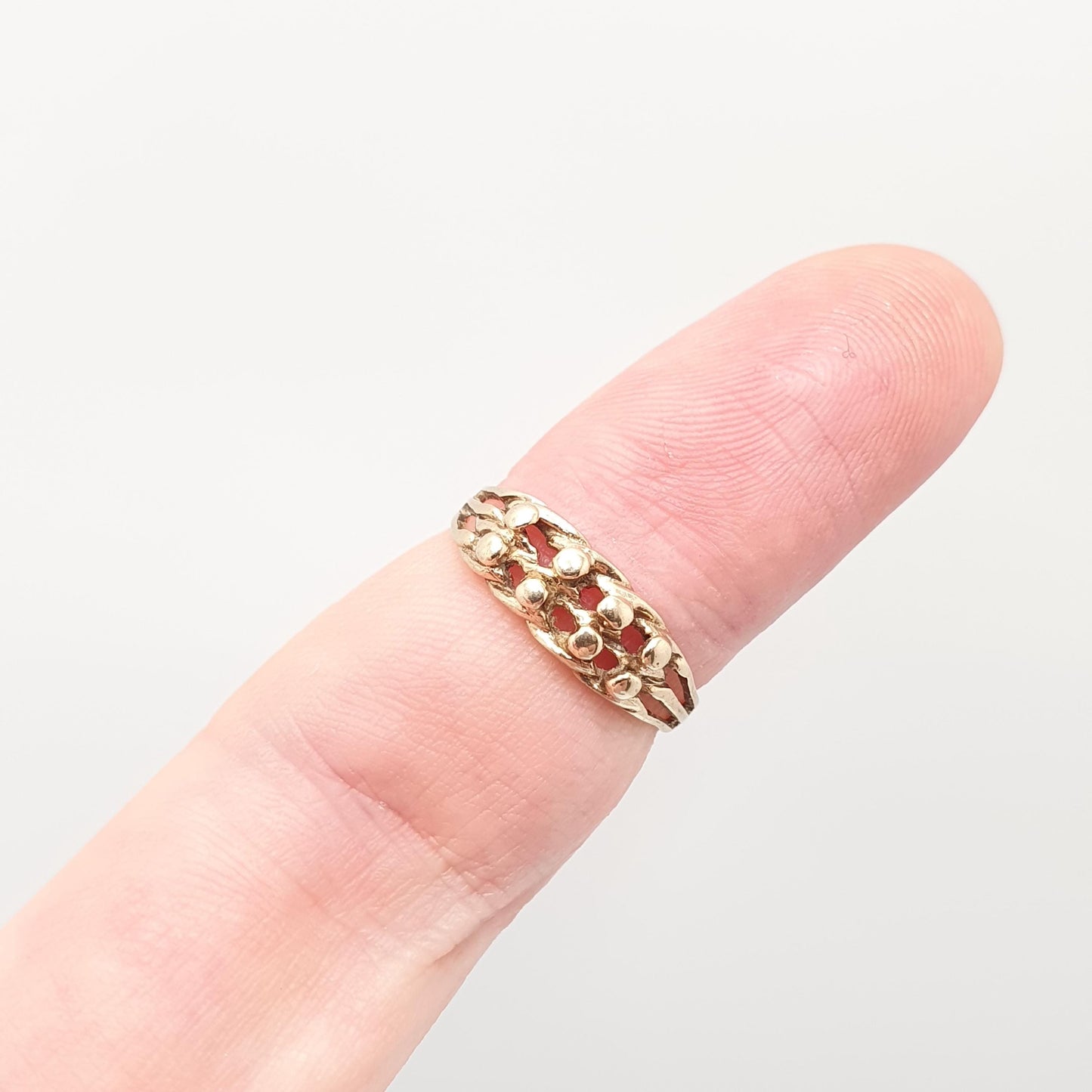 Vintage 9ct 9k Gold Keeper Ring Curb Link Bead Solid 375 Signet Stacker Stacking Victorian Revival Retro Womens Vintage Jewelry Jewellery