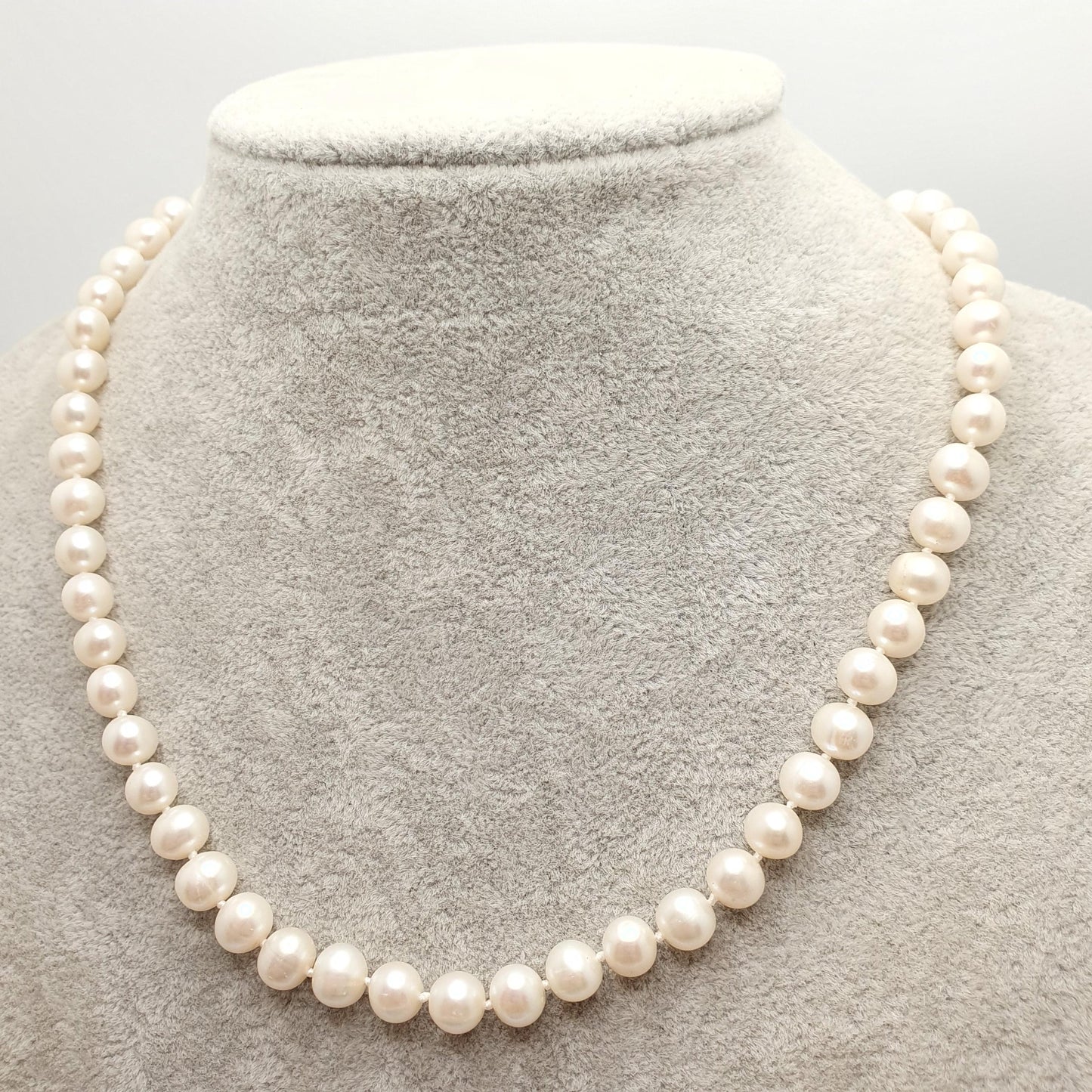 Vintage Sterling Silver Cultured Pearl Bead Necklace Freshwater Potato 45cm 17.7" 30.44g Art Deco Style Womens Jewelry Jewellery Genuine