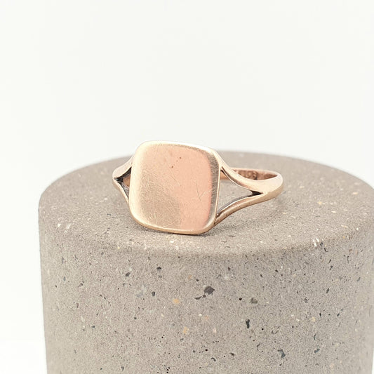 Antique Victorian 9ct 9k Gold Signet Ring Square Solid Yellow 375 9kt Plain Smooth Fine Estate Vintage Mens Womens Jewelry Jewellery
