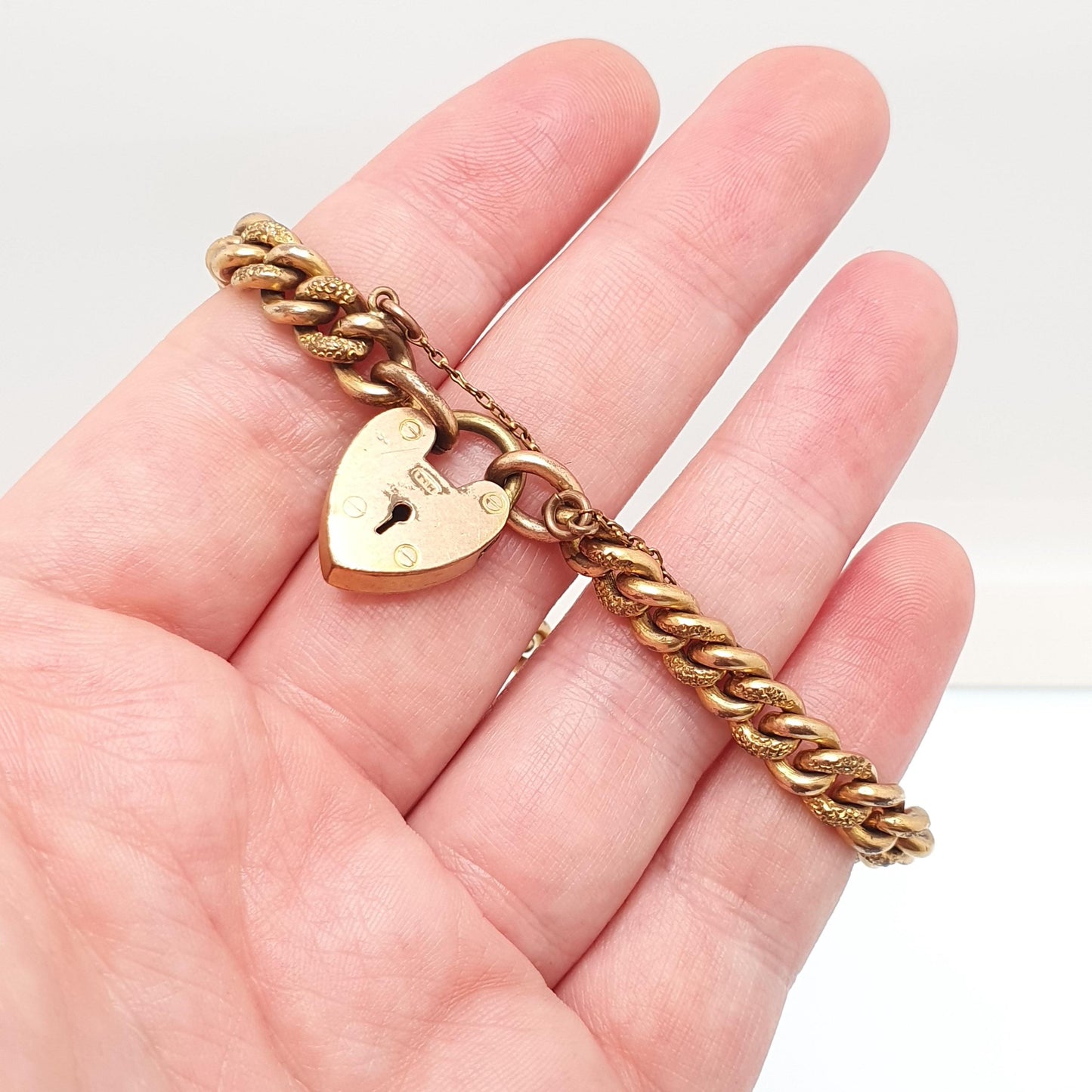 Antique Rolled Gold Filled Bracelet Padlock Lock Charm Chased Victorian Albert Chain Curb Link 19cm 7.5" 29.11g Jewelry Jewellery Womens