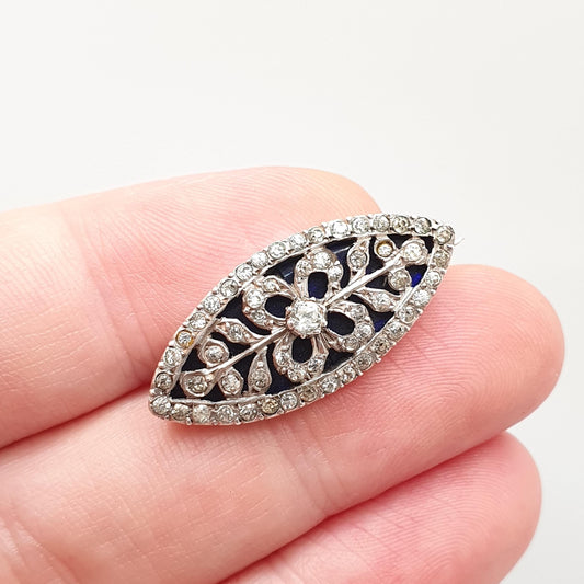 Antique Solid Silver Bristol Blue Glass Diamond Paste Brooch Victorian Cluster Pin Georgian Revival  Vintage 1800s Womens Jewelry Jewellery