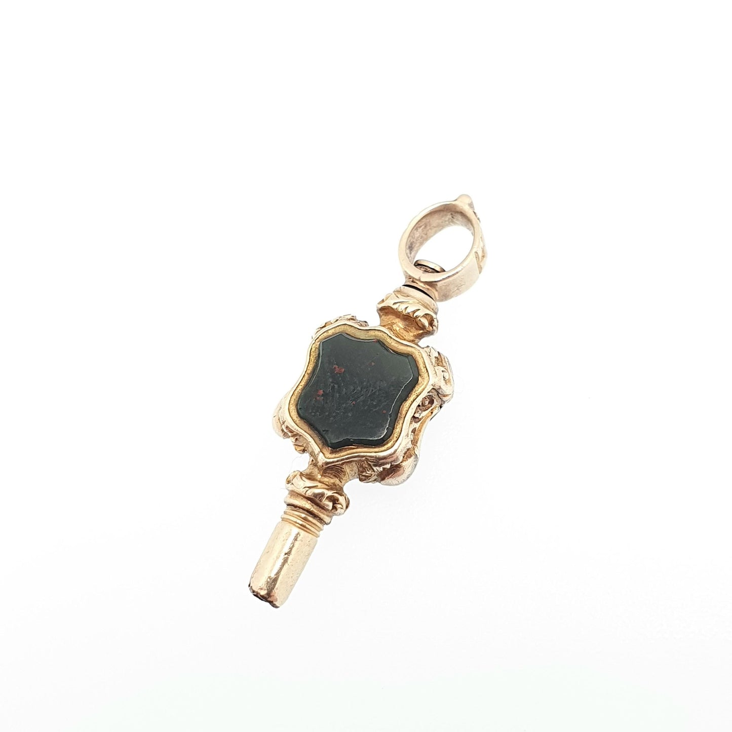 Antique Victorian 9ct Gold Bloodstone Pocket Watch Key Fob Pendant Shield Quartz Solid 9k 375 Necklace Vintage Womens Jewellery Jewelry