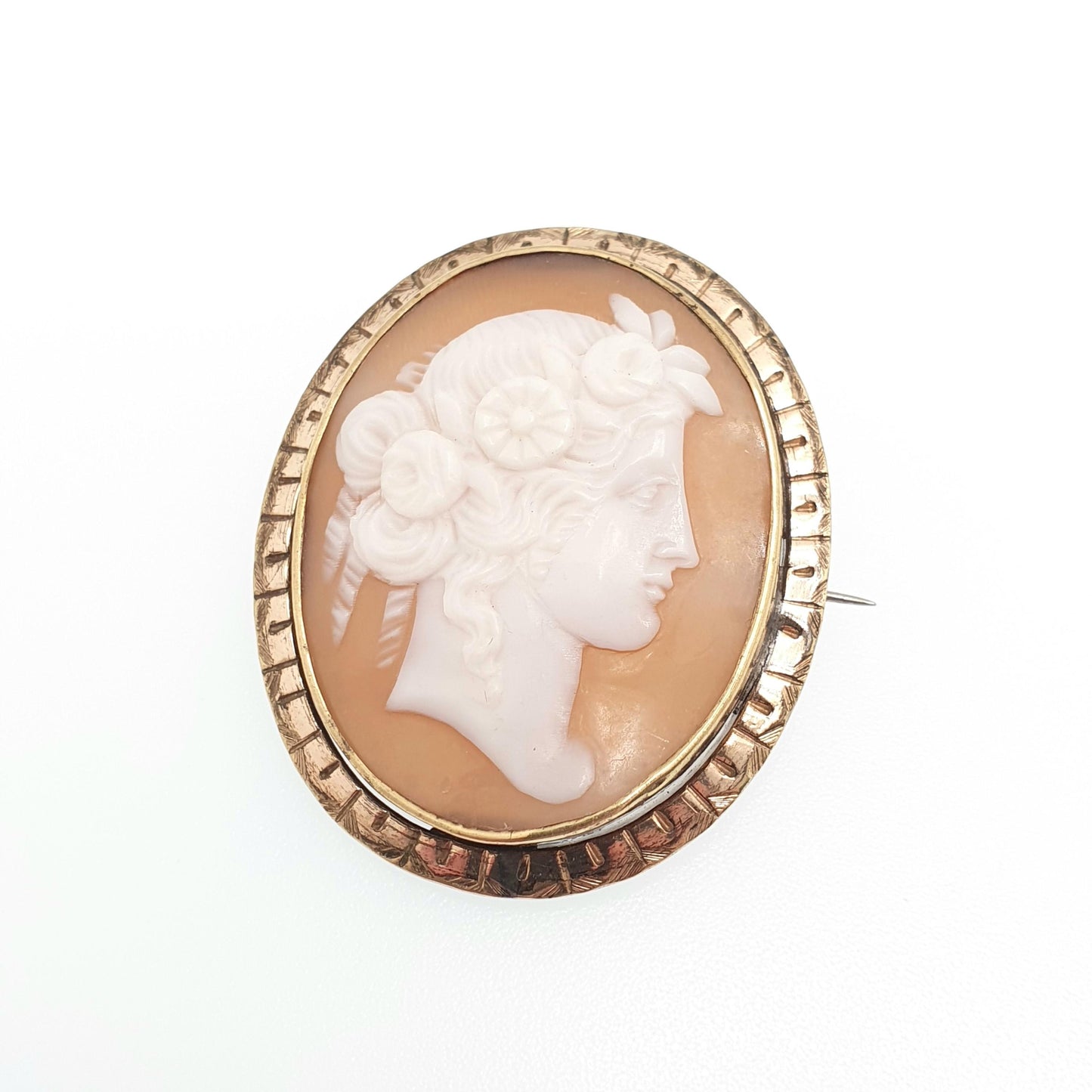 Antique Victorian Cameo Brooch Pendant Rolled Gold Filled Engraved Border Large Big Necklace Hand Carved Shell Vintage Jewelry Jewellery