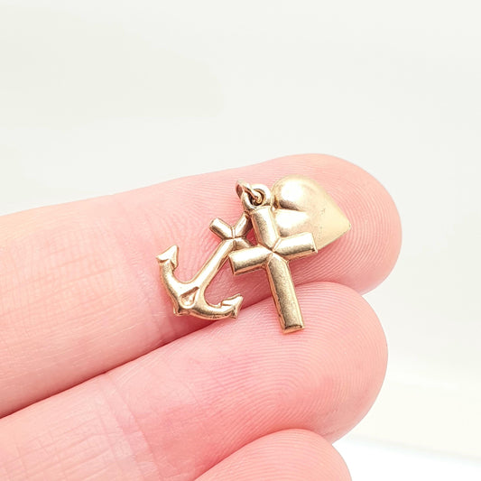 Vintage 9ct 9k Gold Hope Faith and Charity Charm Pendant Solid 9kt 375 Heart Anchor and Crucifix Victorian Revival Jewelry Jewellery