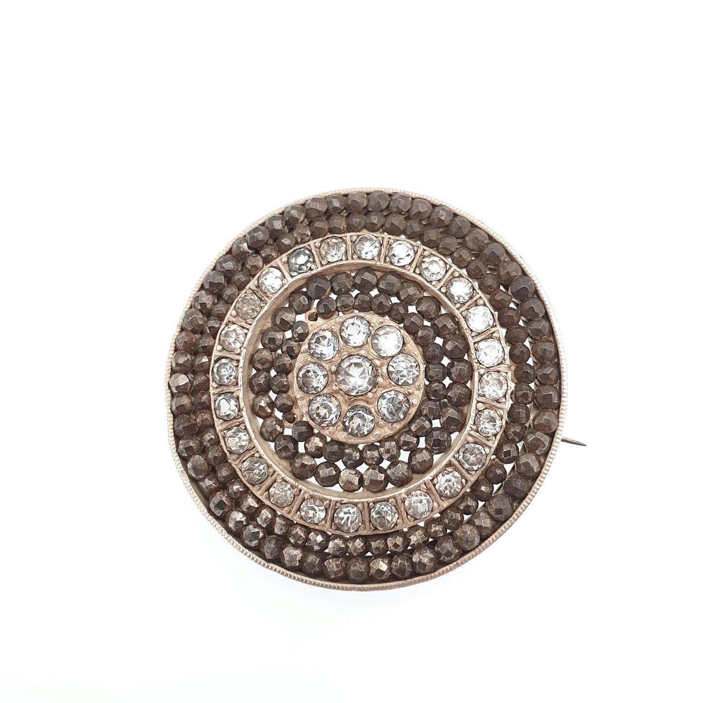 Antique Georgian Paste Steel Cut Brooch Pin Cluster Spiral Swirl Silver Plate Early 1800s Pre Victorian Artisan Vintage Jewelry Jewellery