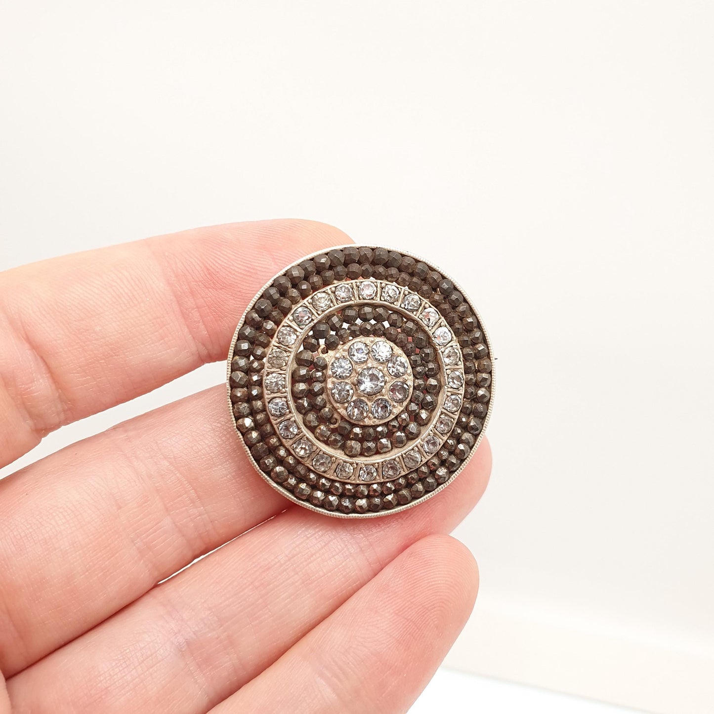 Antique Georgian Paste Steel Cut Brooch Pin Cluster Spiral Swirl Silver Plate Early 1800s Pre Victorian Artisan Vintage Jewelry Jewellery