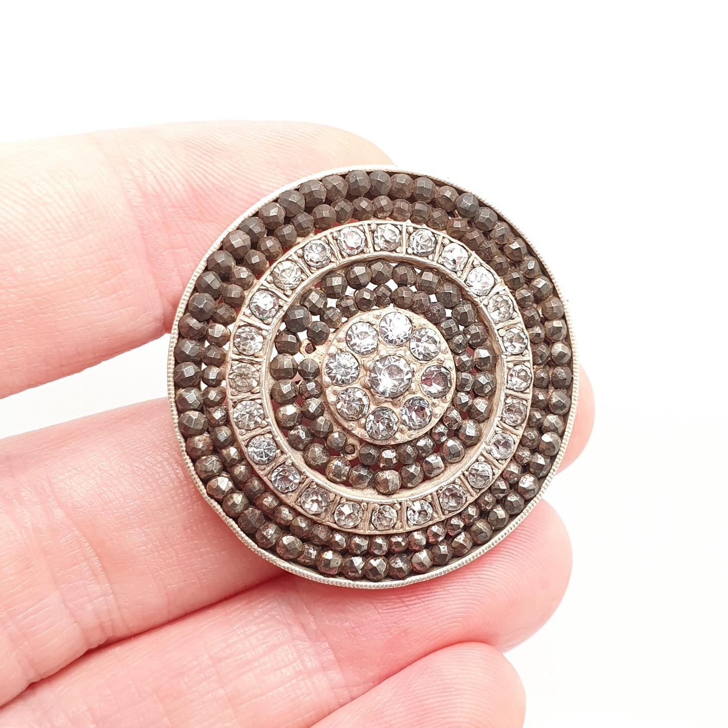 Antique Georgian Paste Steel Cut Brooch Pin Cluster Spiral Swirl Silver Plate Early 1800s Pre Victorian Artisan Vintage Jewelry Jewellery