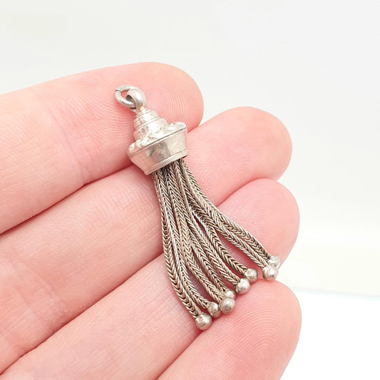 Antique Victorian Solid Silver Tassel Fob Bracelet Charm Necklace Pendant 1800s Genuine Albert Albertina Chain Vintage Womens Jewelry